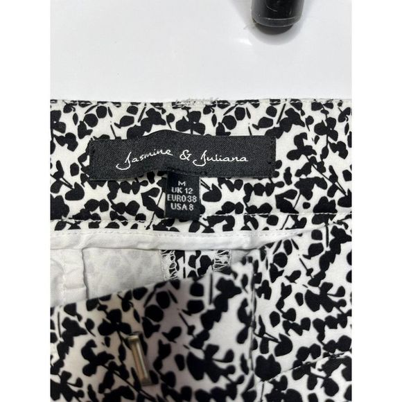 Jasmine and Juliana Women's Skinny Floral Pants Black and White Medium Size 8 - Picture 2 of 5